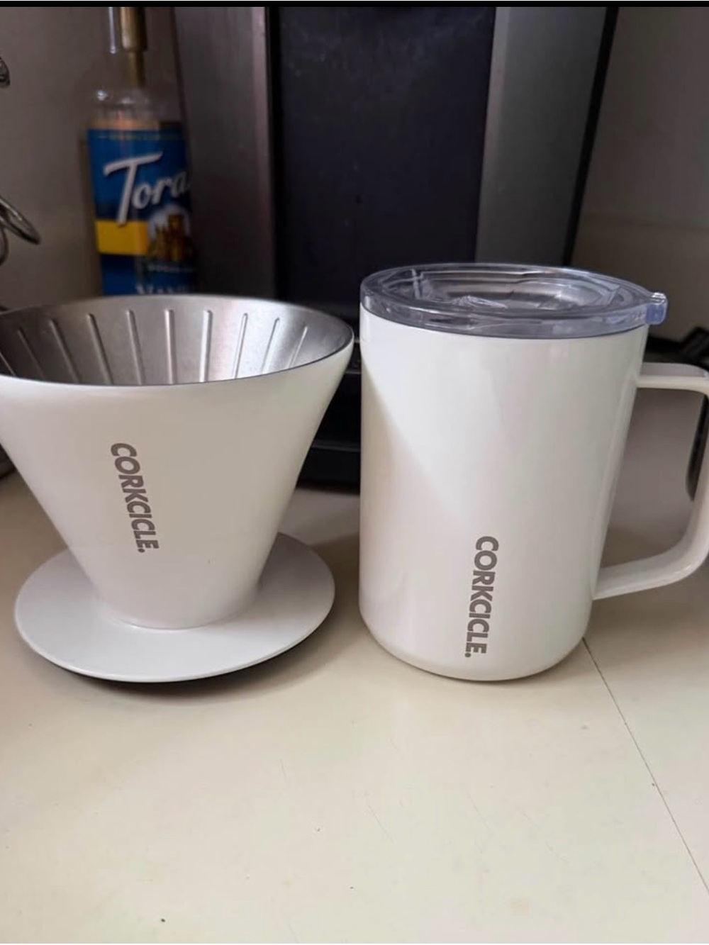 Corkcicle White Insulated Mug with Matching Pour-Over Dripper